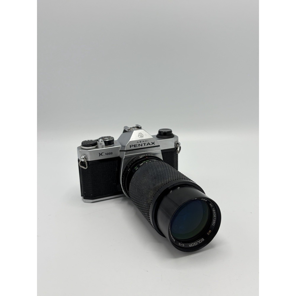 Asahi Pentax K1000 35mm SLR Film Camera Japan + Soligor Zoom+Macro 80-200mm Lens